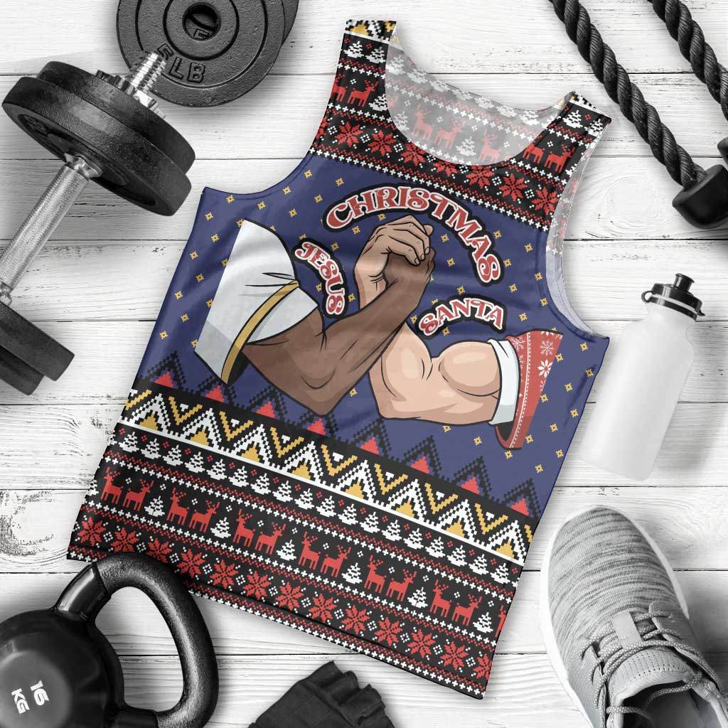 Santa And Jesus Christmas Christmas Men Tank Top Xmas Holiday Patterns - Wonder Print Shop