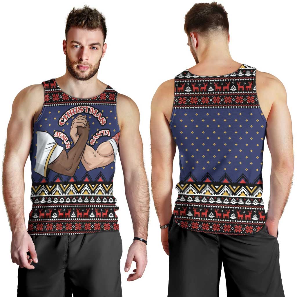 Santa And Jesus Christmas Christmas Men Tank Top Xmas Holiday Patterns - Wonder Print Shop