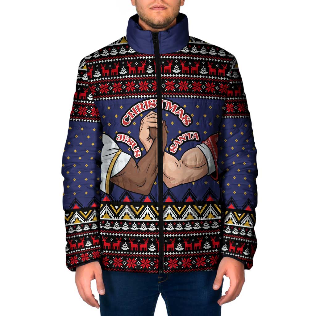Santa And Jesus Christmas Christmas Padded Jacket Xmas Holiday Patterns - Wonder Print Shop