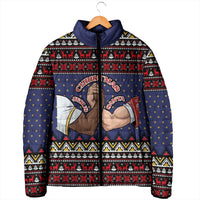 Santa And Jesus Christmas Christmas Padded Jacket Xmas Holiday Patterns - Wonder Print Shop