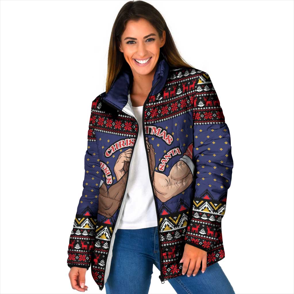 Santa And Jesus Christmas Christmas Padded Jacket Xmas Holiday Patterns - Wonder Print Shop