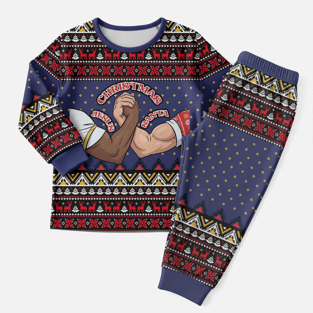 Santa And Jesus Christmas Christmas Pajama Set Xmas Holiday Patterns - Wonder Print Shop