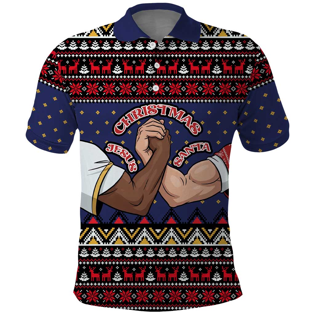 Santa And Jesus Christmas Christmas Polo Shirt Xmas Holiday Patterns - Wonder Print Shop