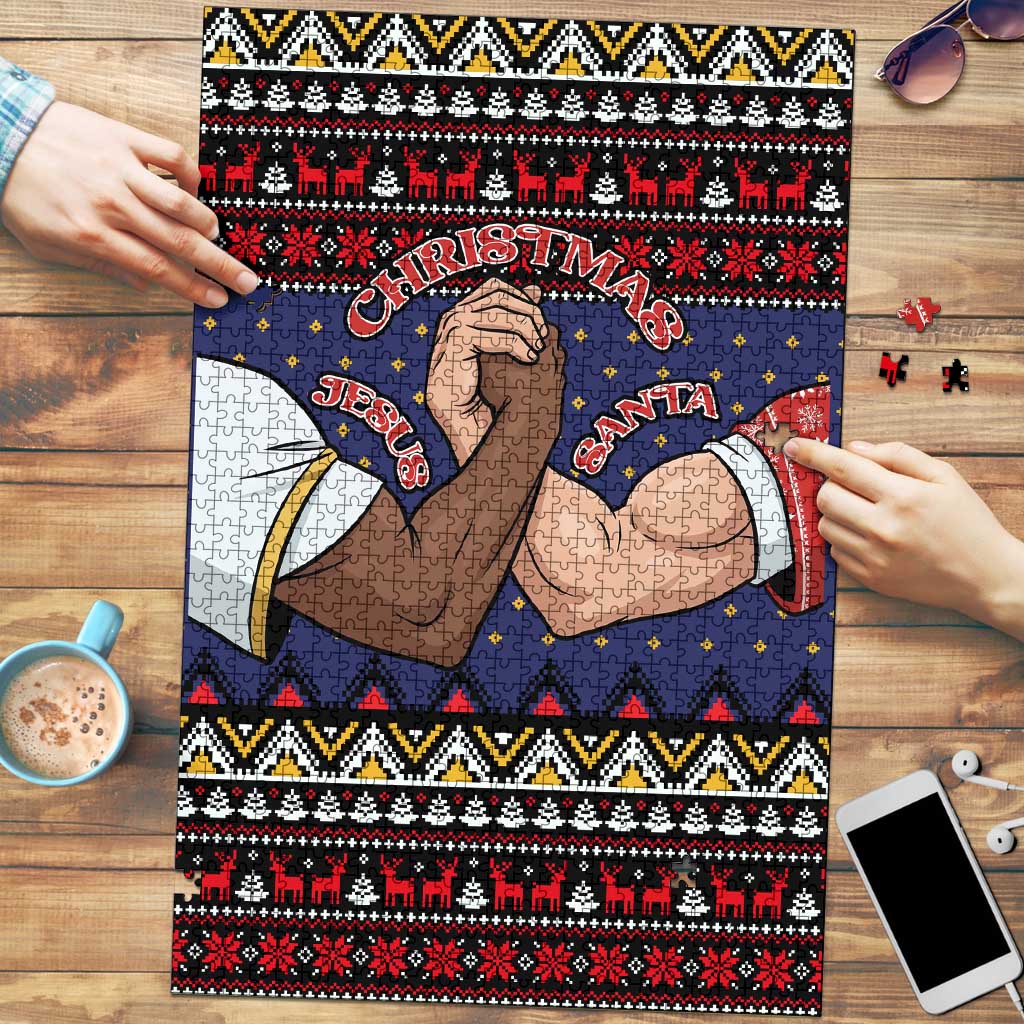 Santa And Jesus Christmas Christmas Puzzle Xmas Holiday Patterns - Wonder Print Shop