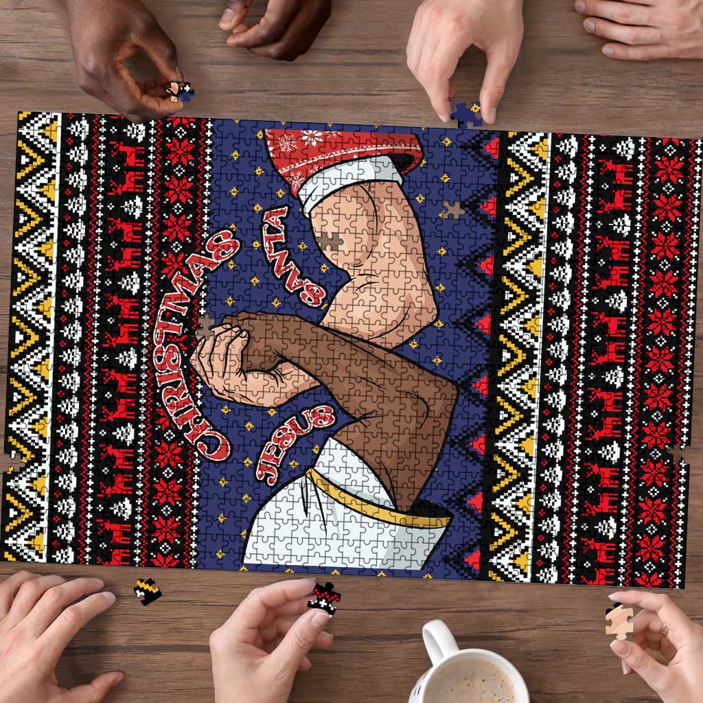 Santa And Jesus Christmas Christmas Puzzle Xmas Holiday Patterns - Wonder Print Shop