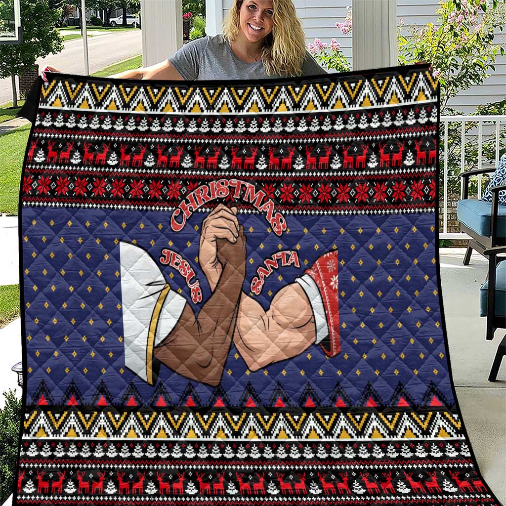 Santa And Jesus Christmas Christmas Quilt Xmas Holiday Patterns - Wonder Print Shop