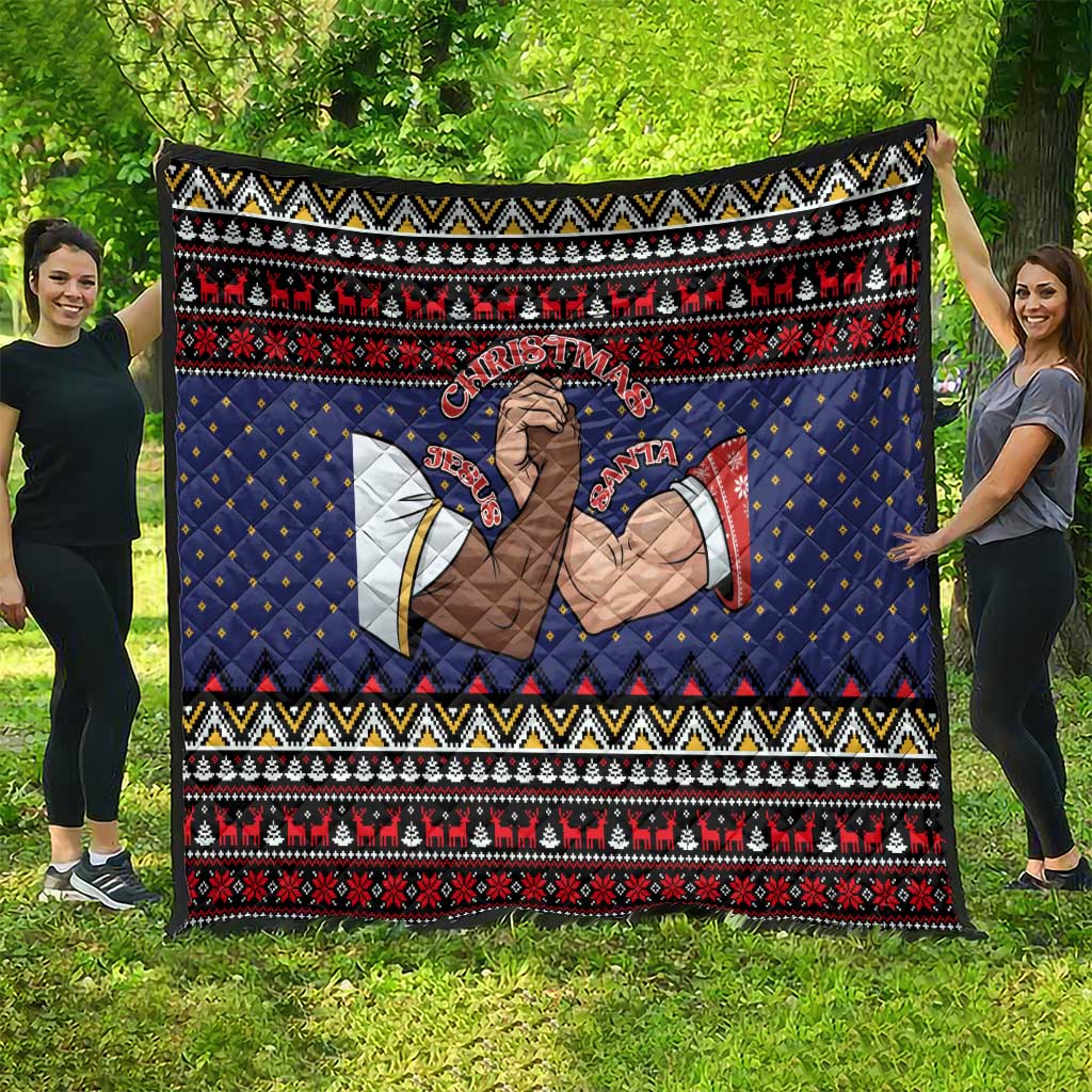 Santa And Jesus Christmas Christmas Quilt Xmas Holiday Patterns - Wonder Print Shop