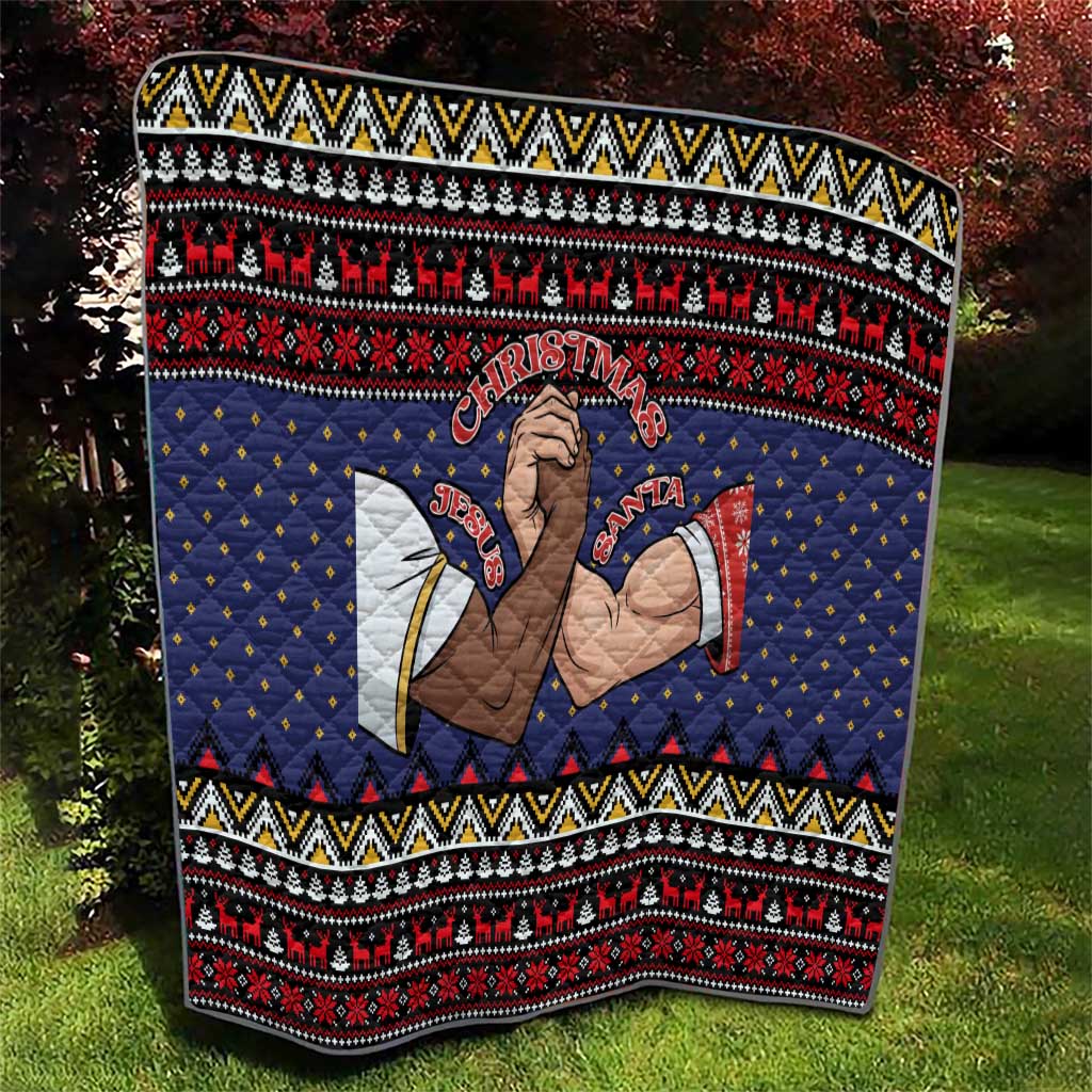 Santa And Jesus Christmas Christmas Quilt Xmas Holiday Patterns - Wonder Print Shop