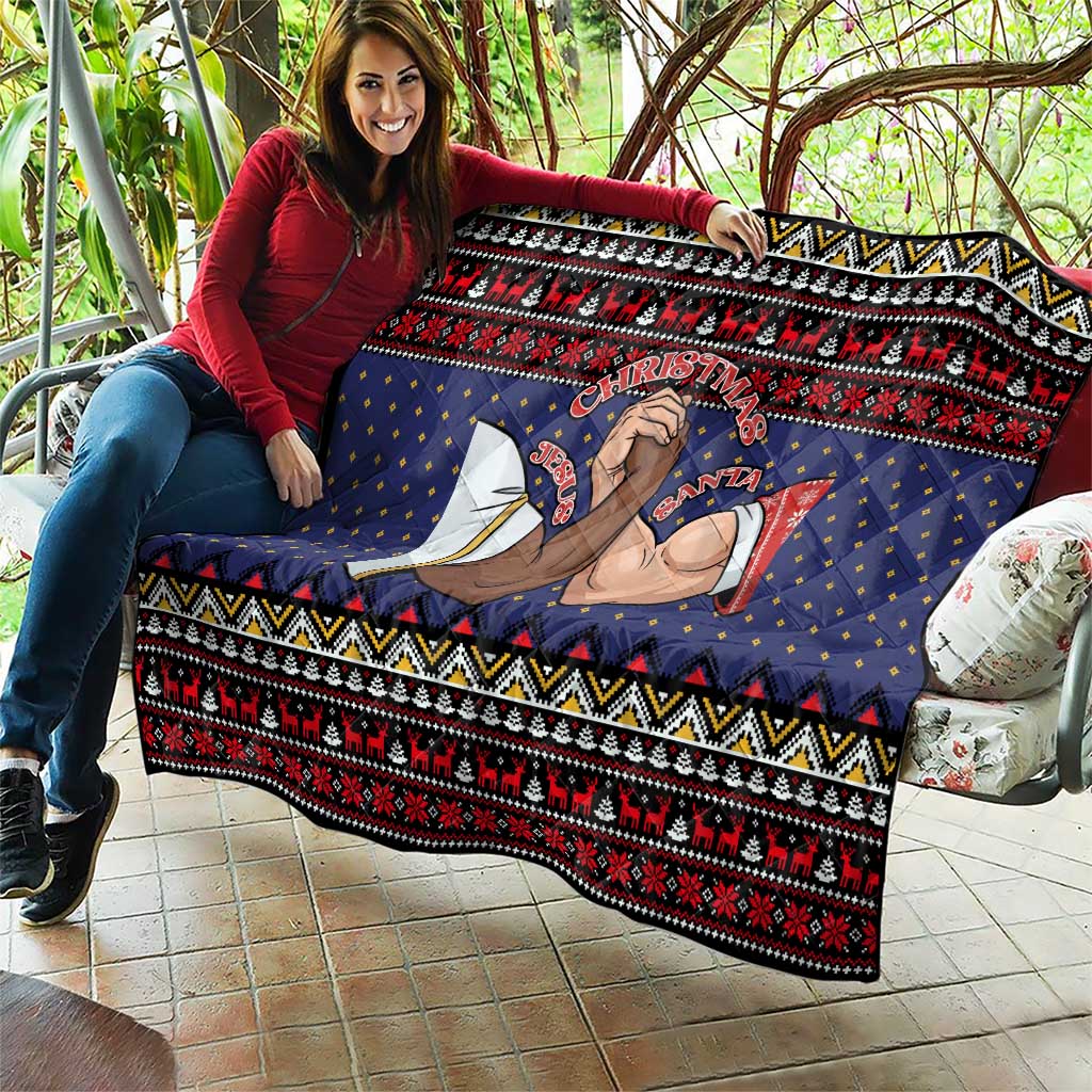 Santa And Jesus Christmas Christmas Quilt Xmas Holiday Patterns - Wonder Print Shop