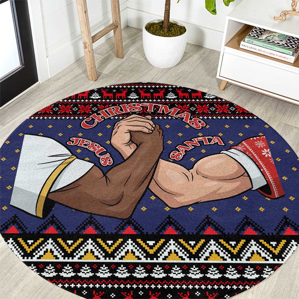 Santa And Jesus Christmas Christmas Round Carpet Xmas Holiday Patterns - Wonder Print Shop