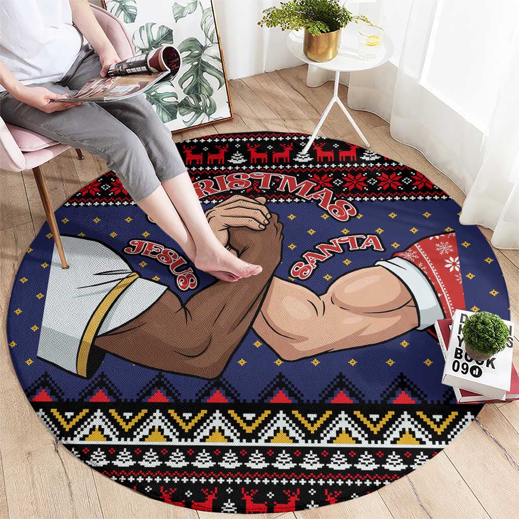 Santa And Jesus Christmas Christmas Round Carpet Xmas Holiday Patterns - Wonder Print Shop
