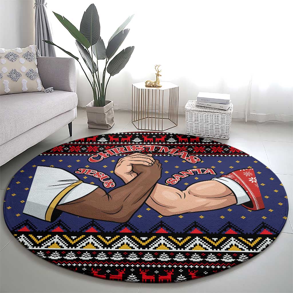Santa And Jesus Christmas Christmas Round Carpet Xmas Holiday Patterns - Wonder Print Shop