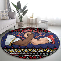 Santa And Jesus Christmas Christmas Round Carpet Xmas Holiday Patterns - Wonder Print Shop