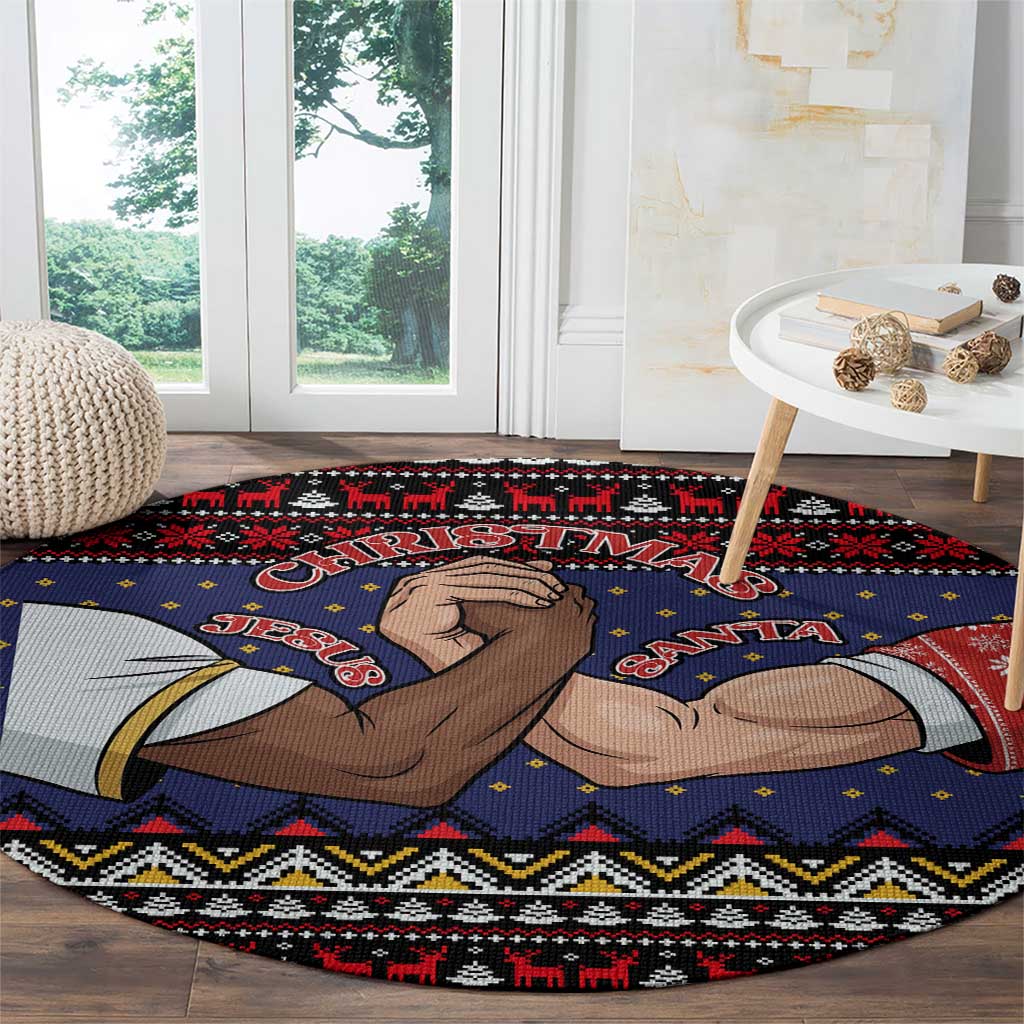 Santa And Jesus Christmas Christmas Round Carpet Xmas Holiday Patterns - Wonder Print Shop