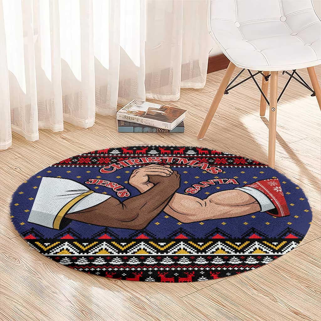 Santa And Jesus Christmas Christmas Round Carpet Xmas Holiday Patterns - Wonder Print Shop