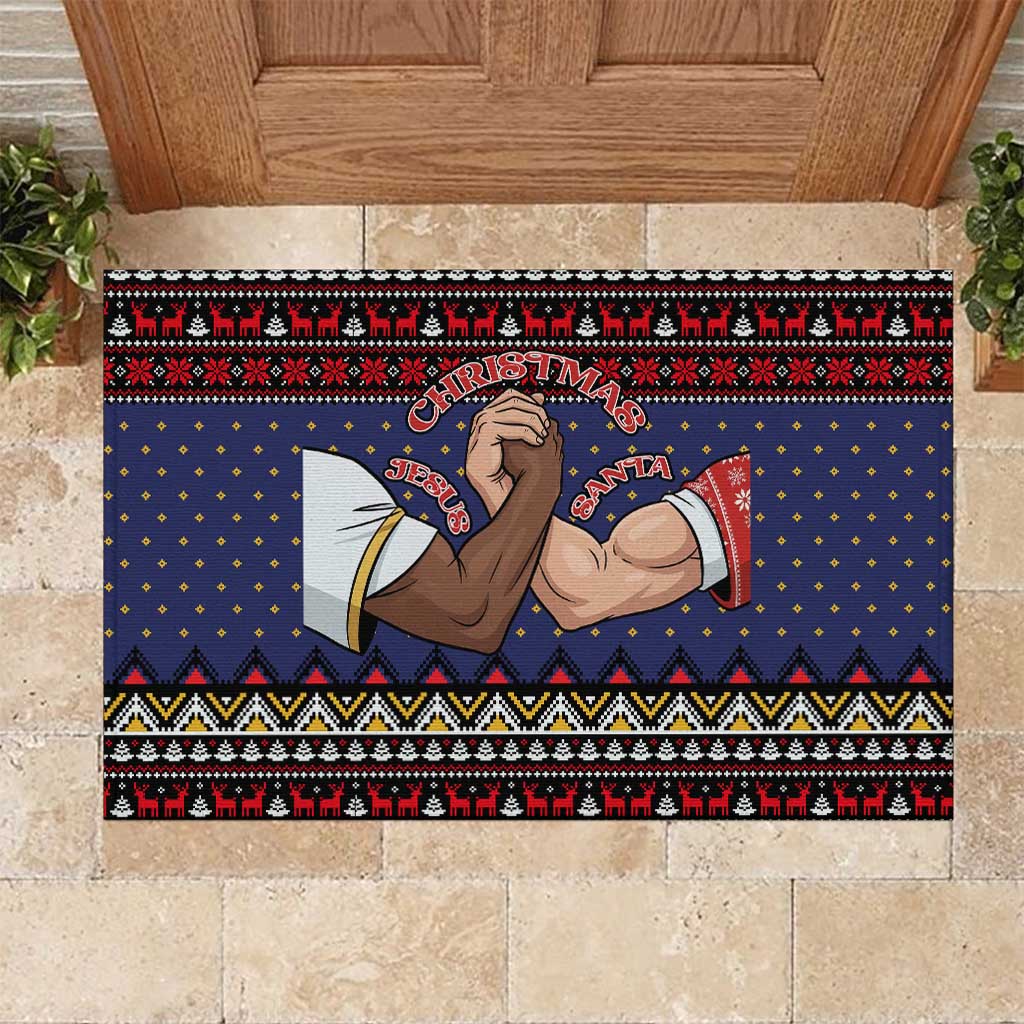 Santa And Jesus Christmas Christmas Rubber Doormat Xmas Holiday Patterns - undefined