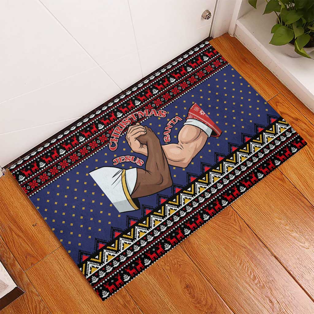 Santa And Jesus Christmas Christmas Rubber Doormat Xmas Holiday Patterns - undefined
