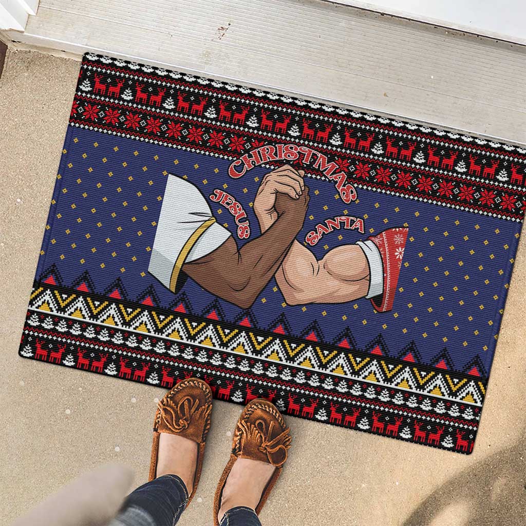 Santa And Jesus Christmas Christmas Rubber Doormat Xmas Holiday Patterns - undefined