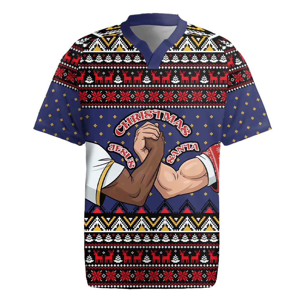 Santa And Jesus Christmas Christmas Rugby Jersey Xmas Holiday Patterns - undefined
