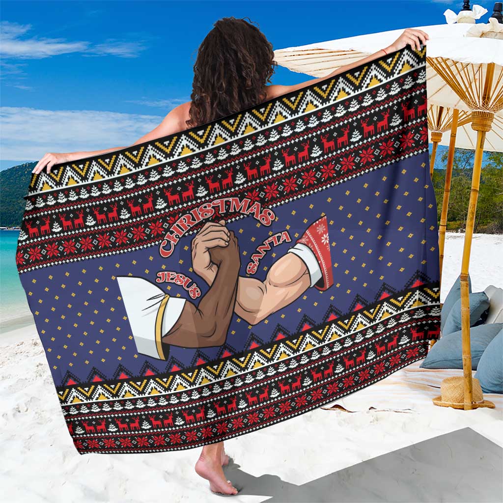 Santa And Jesus Christmas Christmas Sarong Xmas Holiday Patterns - Wonder Print Shop