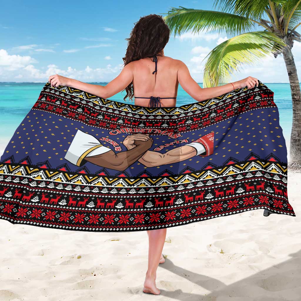 Santa And Jesus Christmas Christmas Sarong Xmas Holiday Patterns - Wonder Print Shop