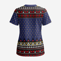 Santa And Jesus Christmas Christmas Scrub Top Xmas Holiday Patterns - Wonder Print Shop