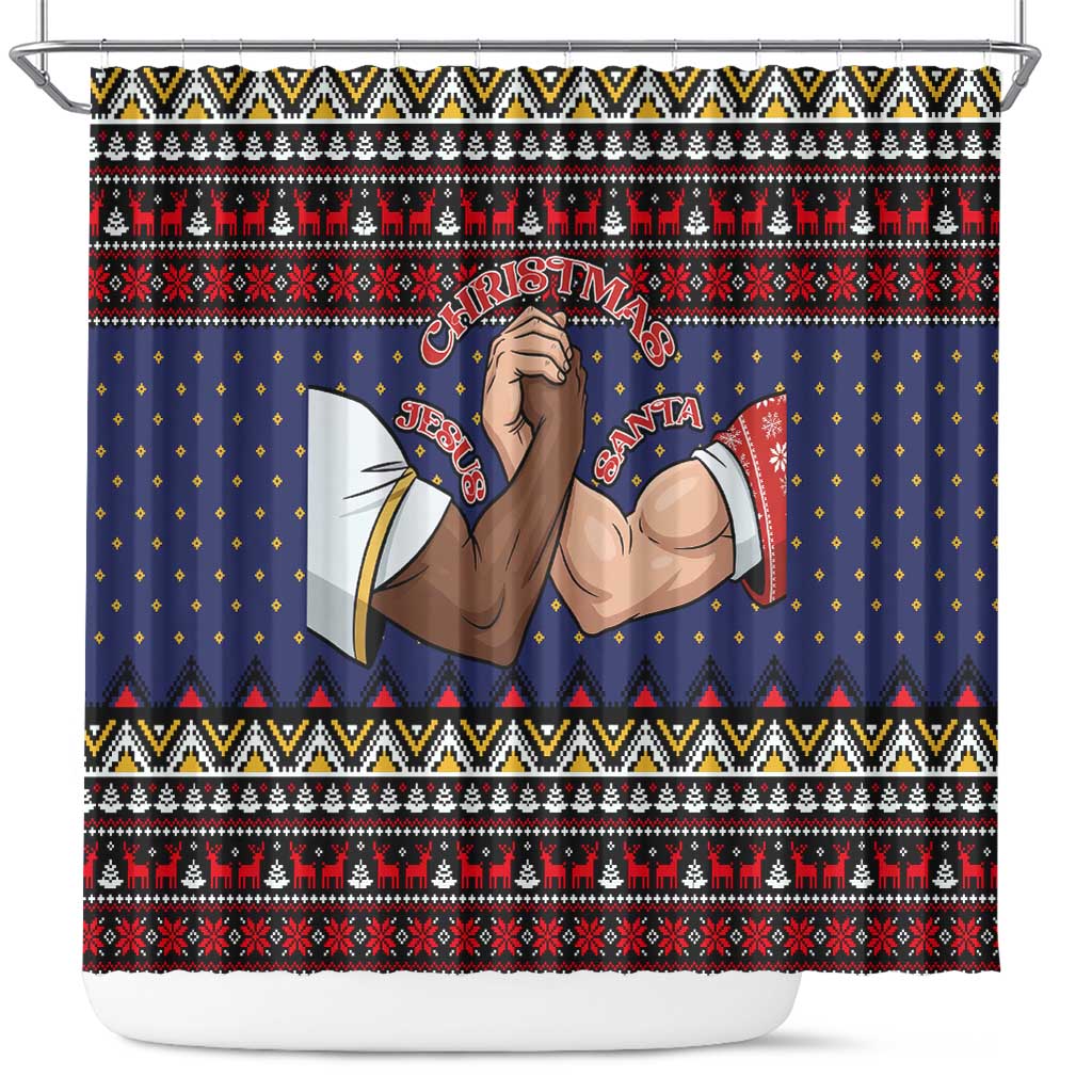 Santa And Jesus Christmas Christmas Shower Curtain Xmas Holiday Patterns - Wonder Print Shop