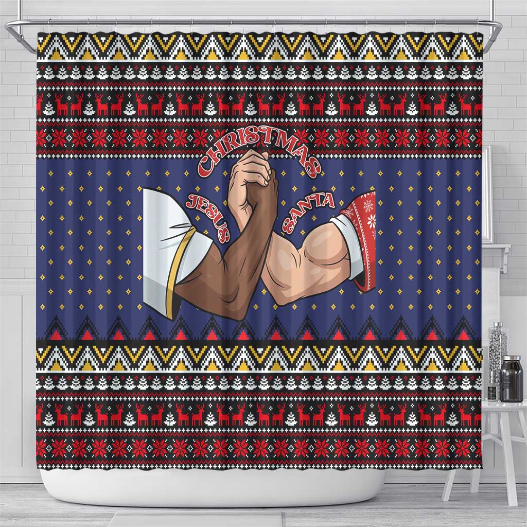 Santa And Jesus Christmas Christmas Shower Curtain Xmas Holiday Patterns - Wonder Print Shop