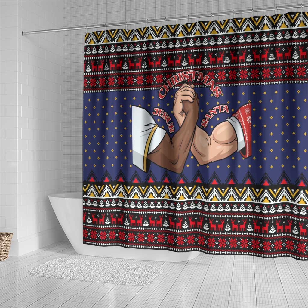 Santa And Jesus Christmas Christmas Shower Curtain Xmas Holiday Patterns - Wonder Print Shop