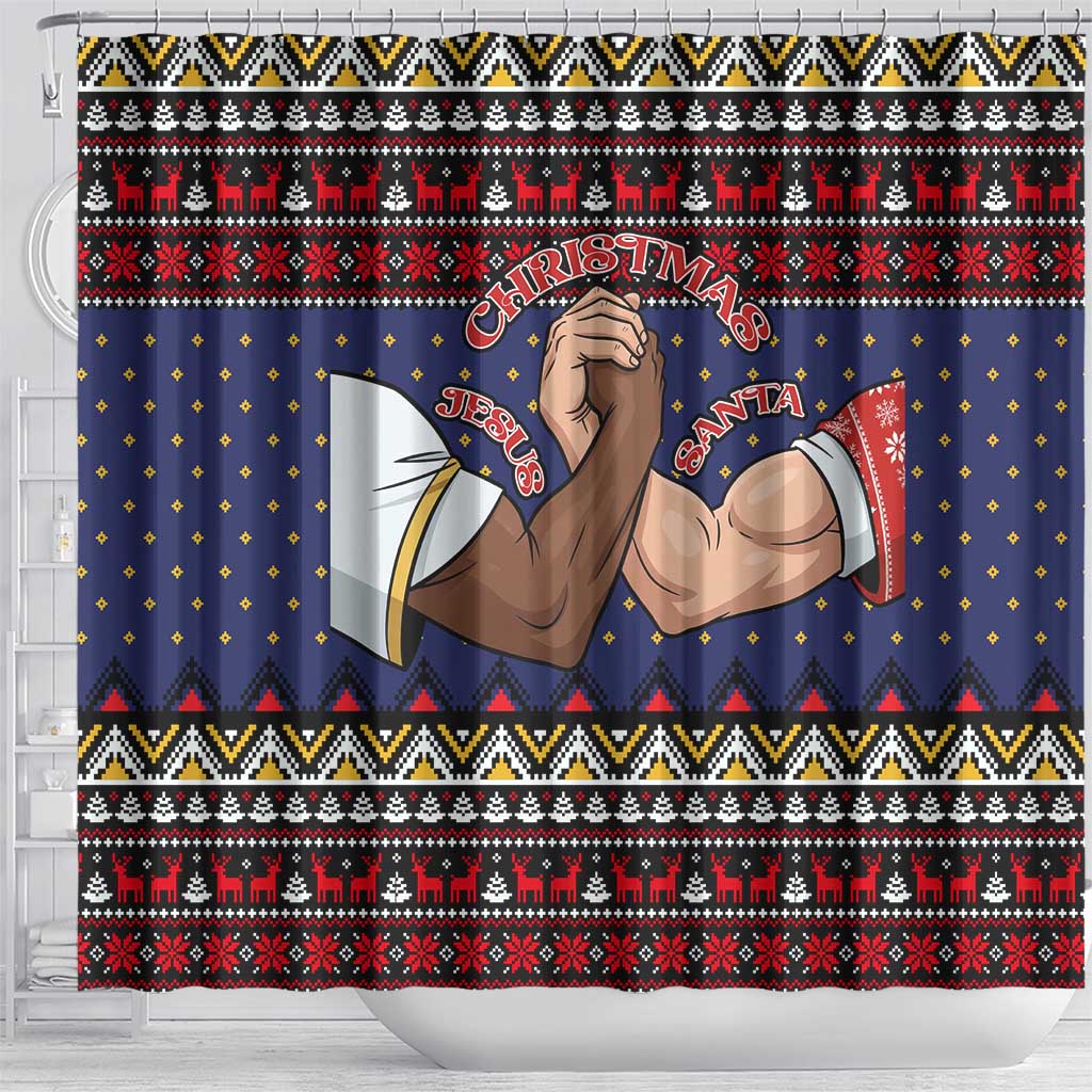 Santa And Jesus Christmas Christmas Shower Curtain Xmas Holiday Patterns - Wonder Print Shop