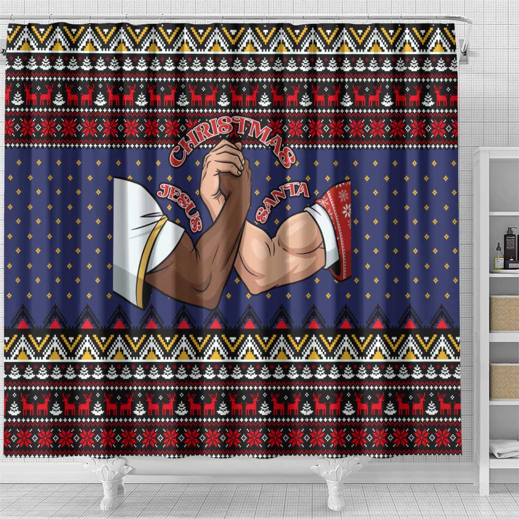 Santa And Jesus Christmas Christmas Shower Curtain Xmas Holiday Patterns - Wonder Print Shop