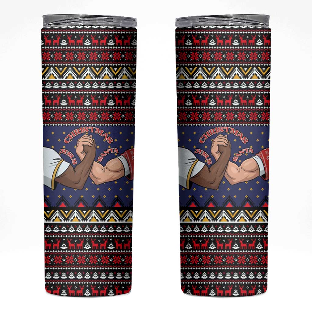 Santa And Jesus Christmas Christmas Skinny Tumbler Xmas Holiday Patterns - Wonder Print Shop