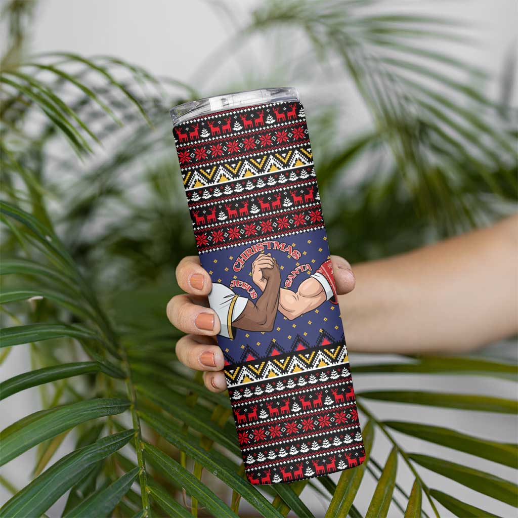 Santa And Jesus Christmas Christmas Skinny Tumbler Xmas Holiday Patterns - Wonder Print Shop