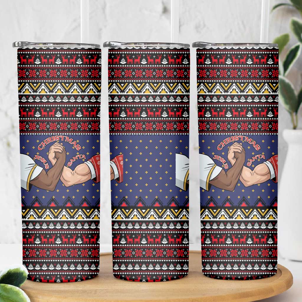Santa And Jesus Christmas Christmas Skinny Tumbler Xmas Holiday Patterns - Wonder Print Shop