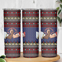 Santa And Jesus Christmas Christmas Skinny Tumbler Xmas Holiday Patterns - Wonder Print Shop