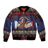 Santa And Jesus Christmas Christmas Sleeve Zip Bomber Jacket Xmas Holiday Patterns - Wonder Print Shop