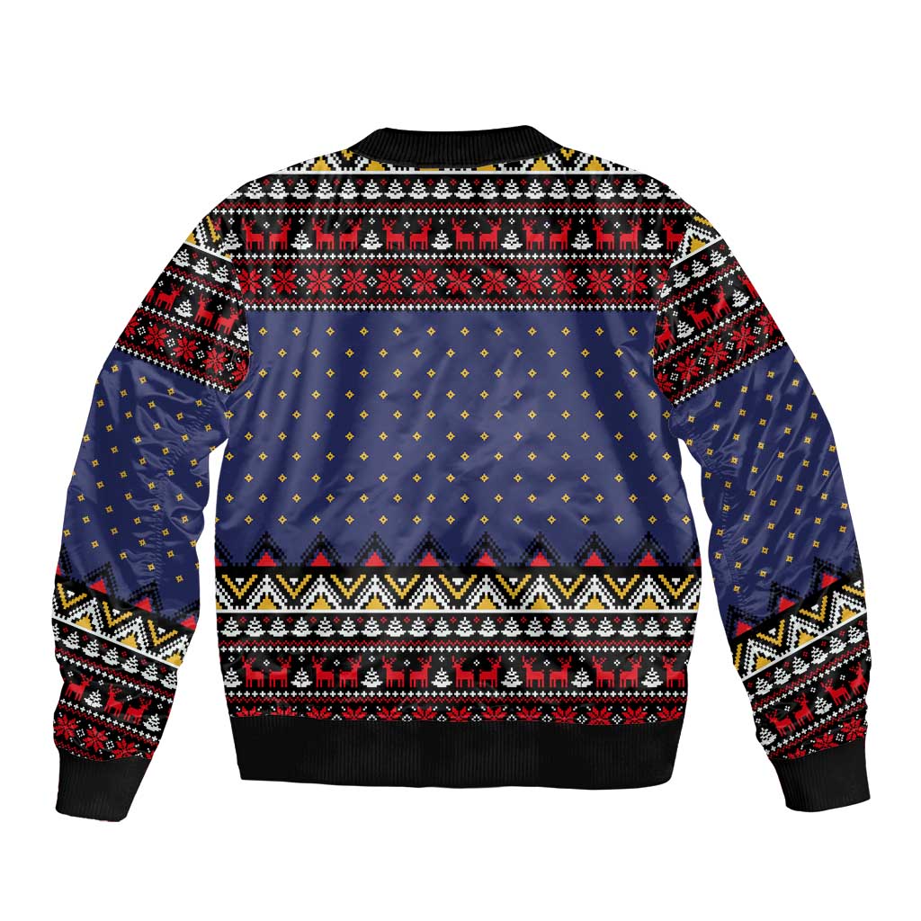Santa And Jesus Christmas Christmas Sleeve Zip Bomber Jacket Xmas Holiday Patterns - Wonder Print Shop