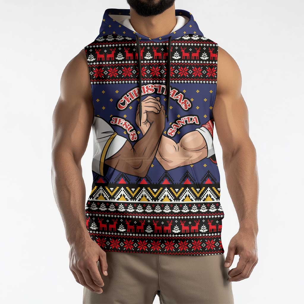Santa And Jesus Christmas Christmas Sleeveless Hoodie Xmas Holiday Patterns - Wonder Print Shop