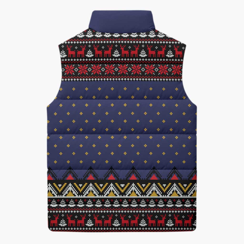 Santa And Jesus Christmas Christmas Sleeveless Puffer Jacket Xmas Holiday Patterns - Wonder Print Shop