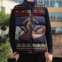 Santa And Jesus Christmas Christmas Sleeveless Puffer Jacket Xmas Holiday Patterns - Wonder Print Shop