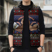 Santa And Jesus Christmas Christmas Sleeveless Puffer Jacket Xmas Holiday Patterns - Wonder Print Shop