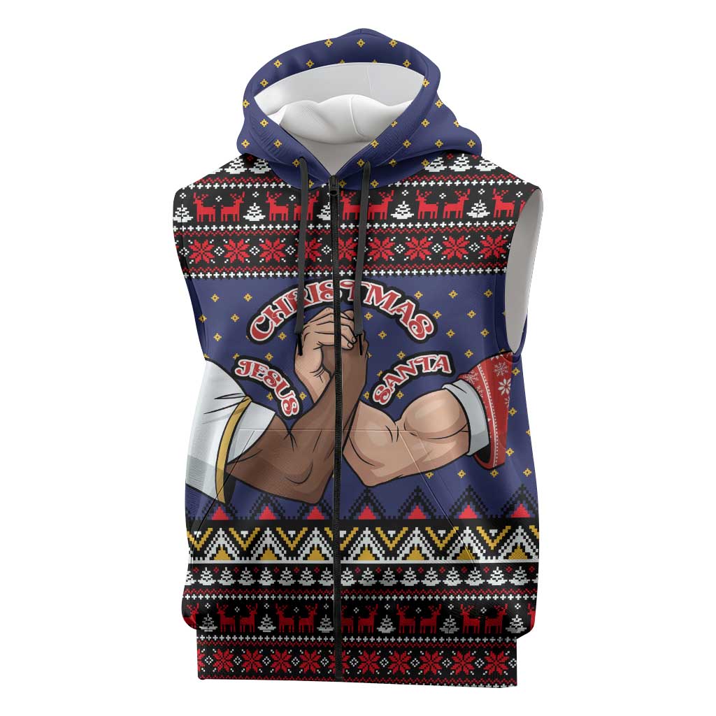 Santa And Jesus Christmas Christmas Sleeveless Zip Hoodie Xmas Holiday Patterns - Wonder Print Shop