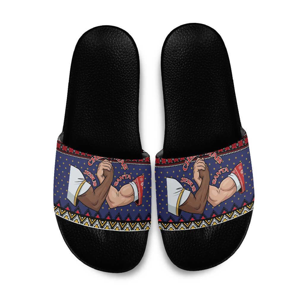 Santa And Jesus Christmas Christmas Slide Sandals Xmas Holiday Patterns - Wonder Print Shop