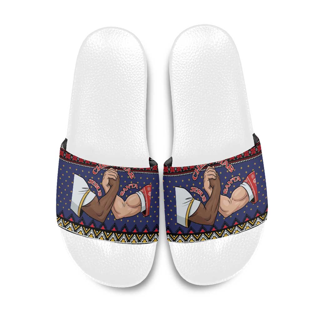Santa And Jesus Christmas Christmas Slide Sandals Xmas Holiday Patterns - Wonder Print Shop