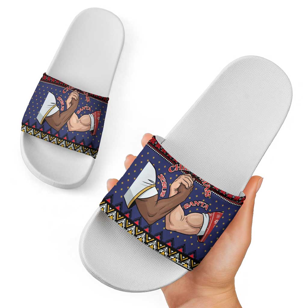 Santa And Jesus Christmas Christmas Slide Sandals Xmas Holiday Patterns - Wonder Print Shop