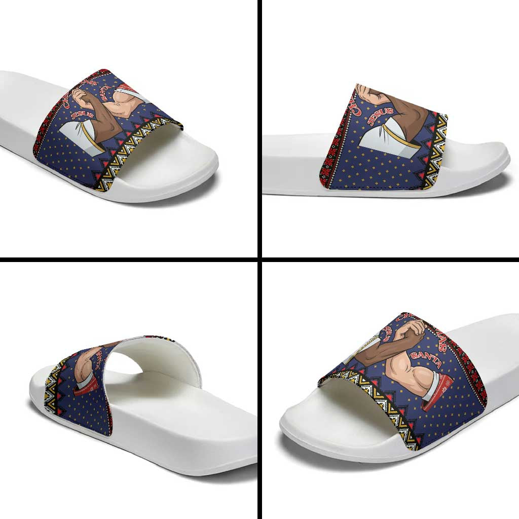 Santa And Jesus Christmas Christmas Slide Sandals Xmas Holiday Patterns - Wonder Print Shop