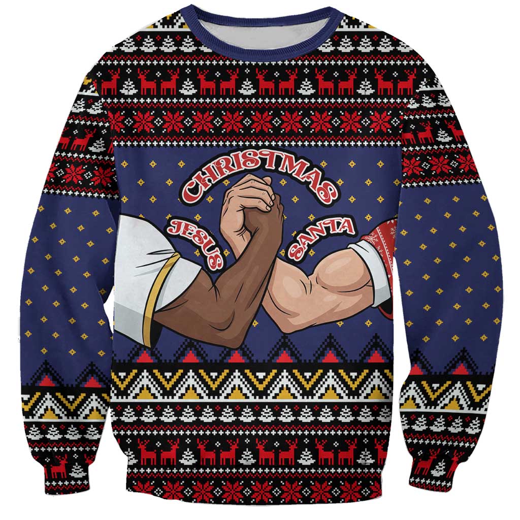 Santa And Jesus Christmas Christmas Sweatshirt Xmas Holiday Patterns - Wonder Print Shop
