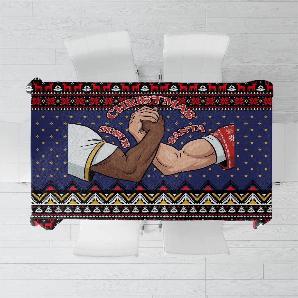 Santa And Jesus Christmas Christmas Tablecloth Xmas Holiday Patterns - Wonder Print Shop