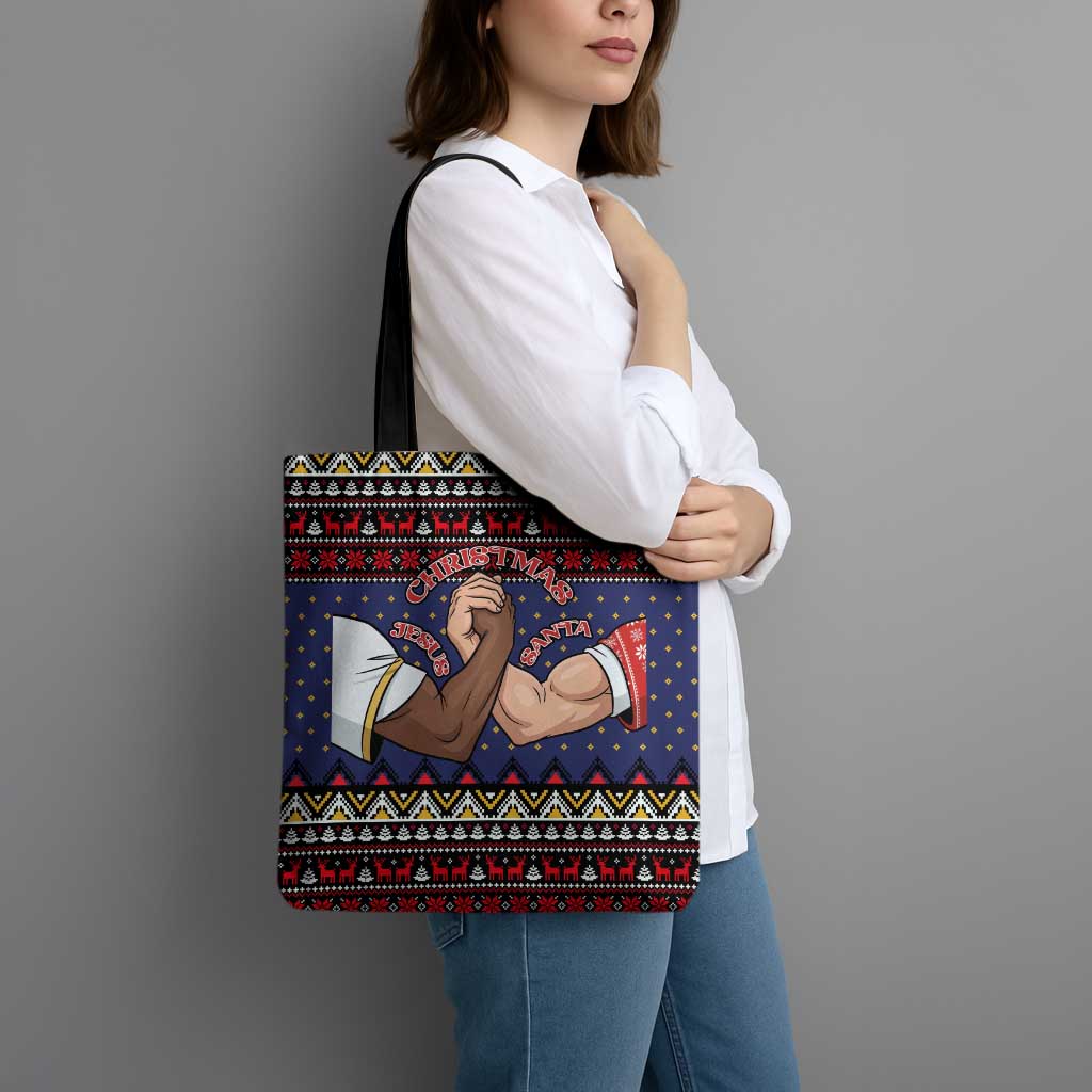 Santa And Jesus Christmas Christmas Tote Bag Xmas Holiday Patterns - Wonder Print Shop