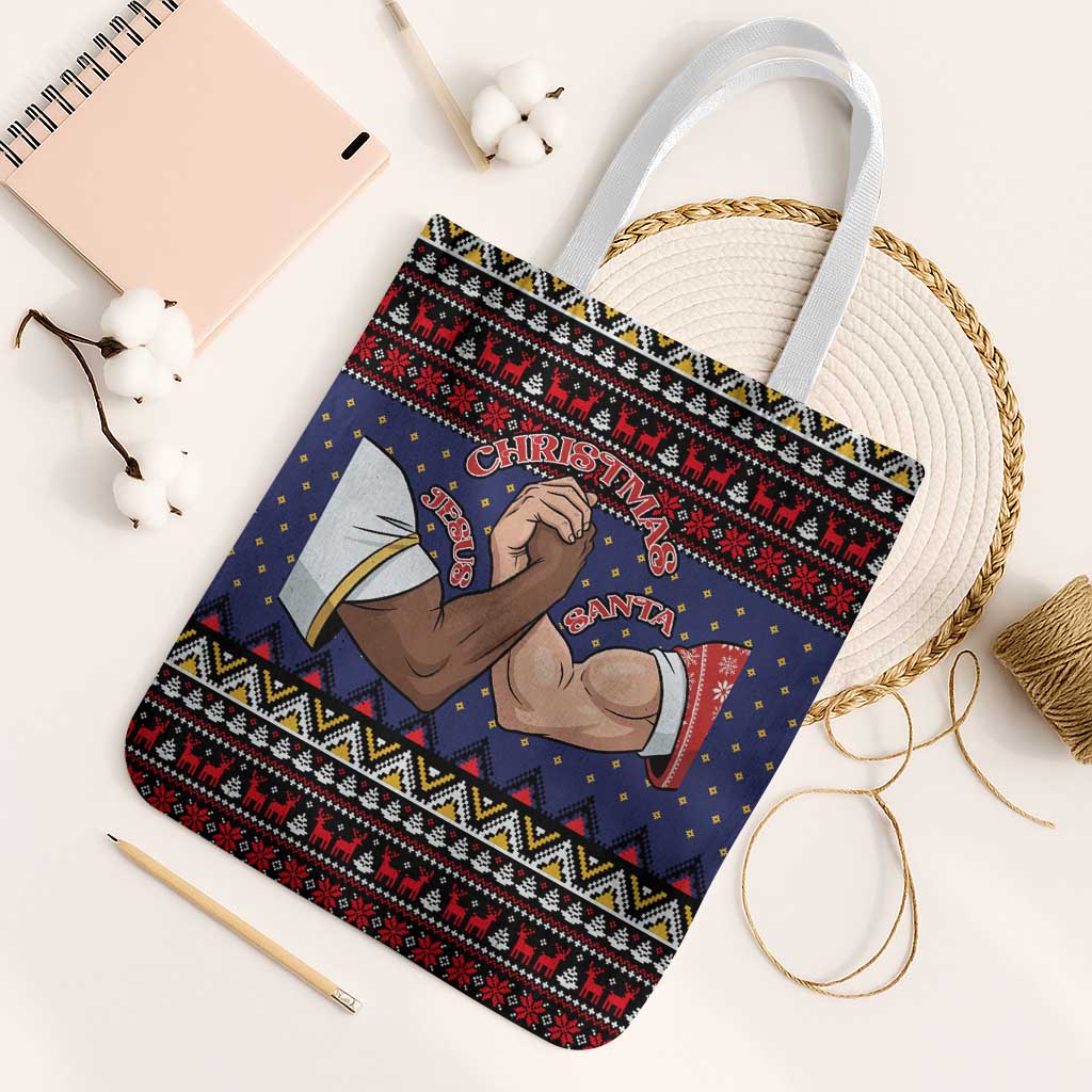 Santa And Jesus Christmas Christmas Tote Bag Xmas Holiday Patterns - Wonder Print Shop